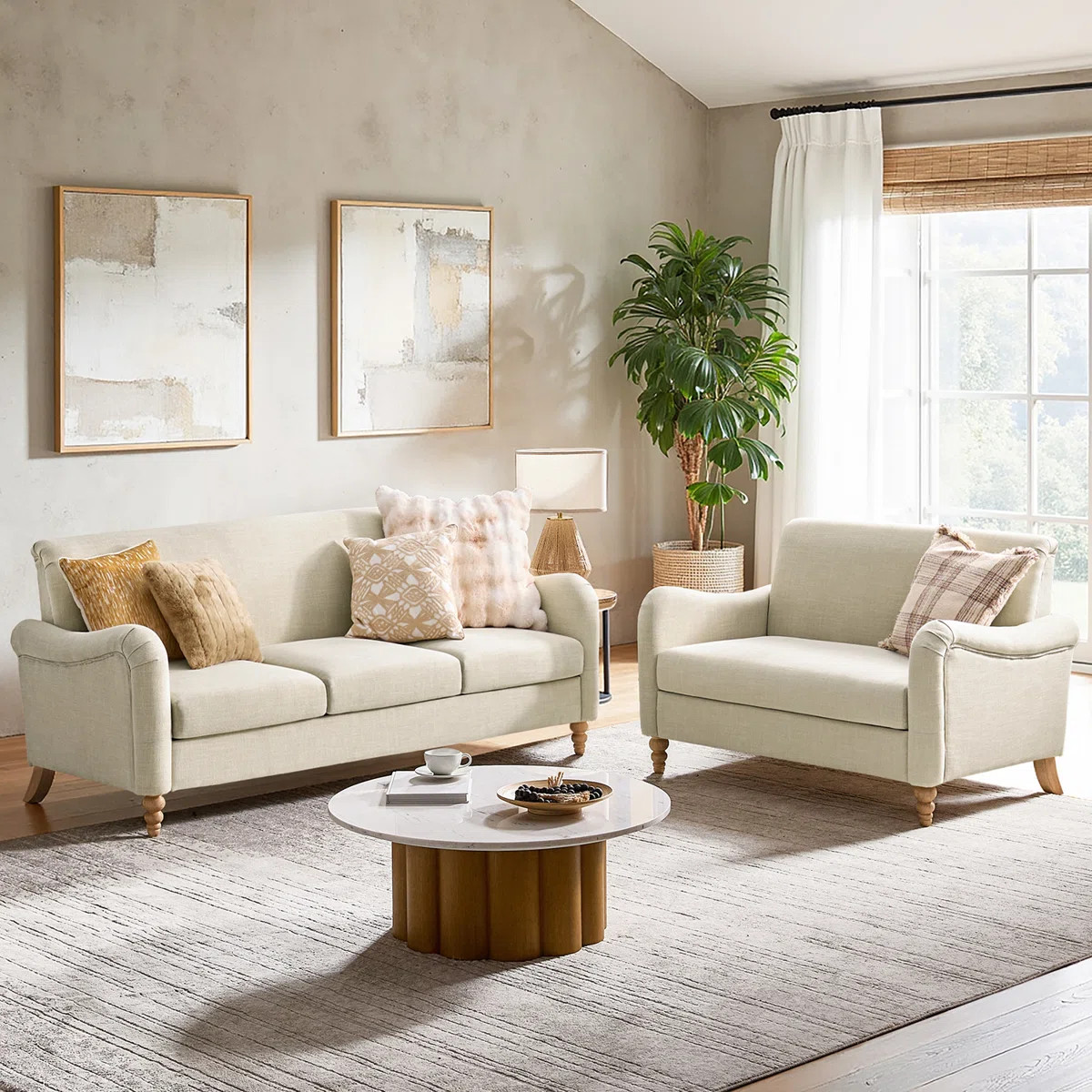 Terren 2-Piece Farmhouse Living Room Set with Solid Wood Spindle Legs | Wayfair North America