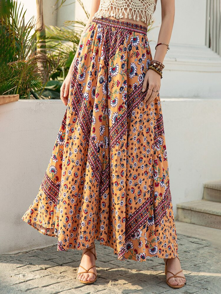 Rusttydustty Floral Print High Waist Skirt | SHEIN