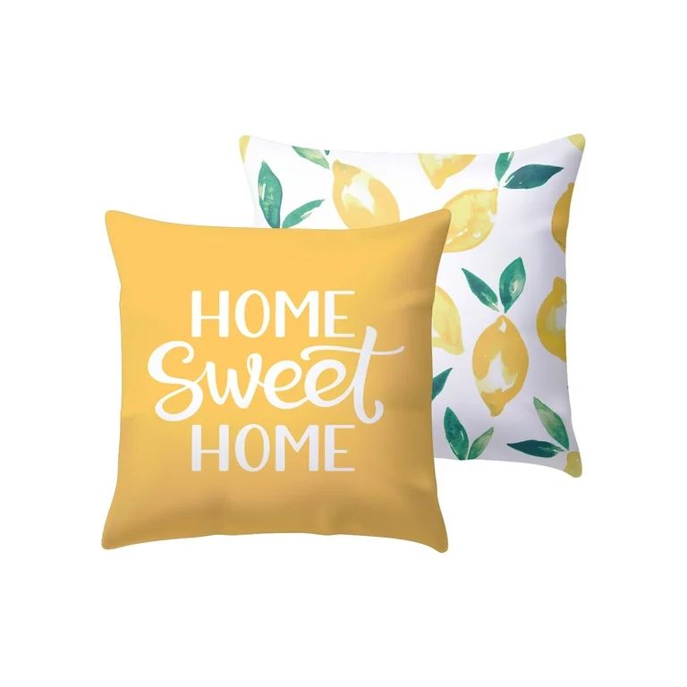 Mainstays Home Sweet Home Lemon Reversible Outdoor Throw Pillow, 16", Yellow Novelty and Pattern | Walmart (US)