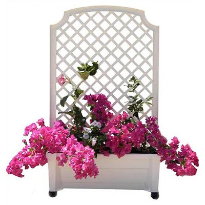 2-Piece Plastic Planter Box Set With Trellis Exaco Color: White | Wayfair North America