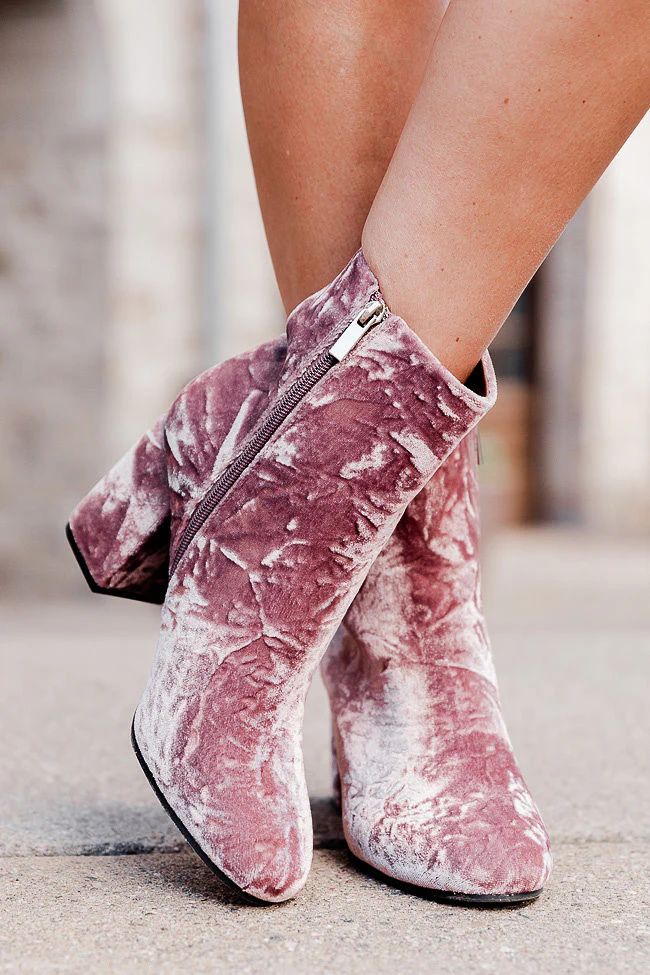 Aspen Grove Crushed Velvet Booties Amber Massey X Pink Lily | Pink Lily