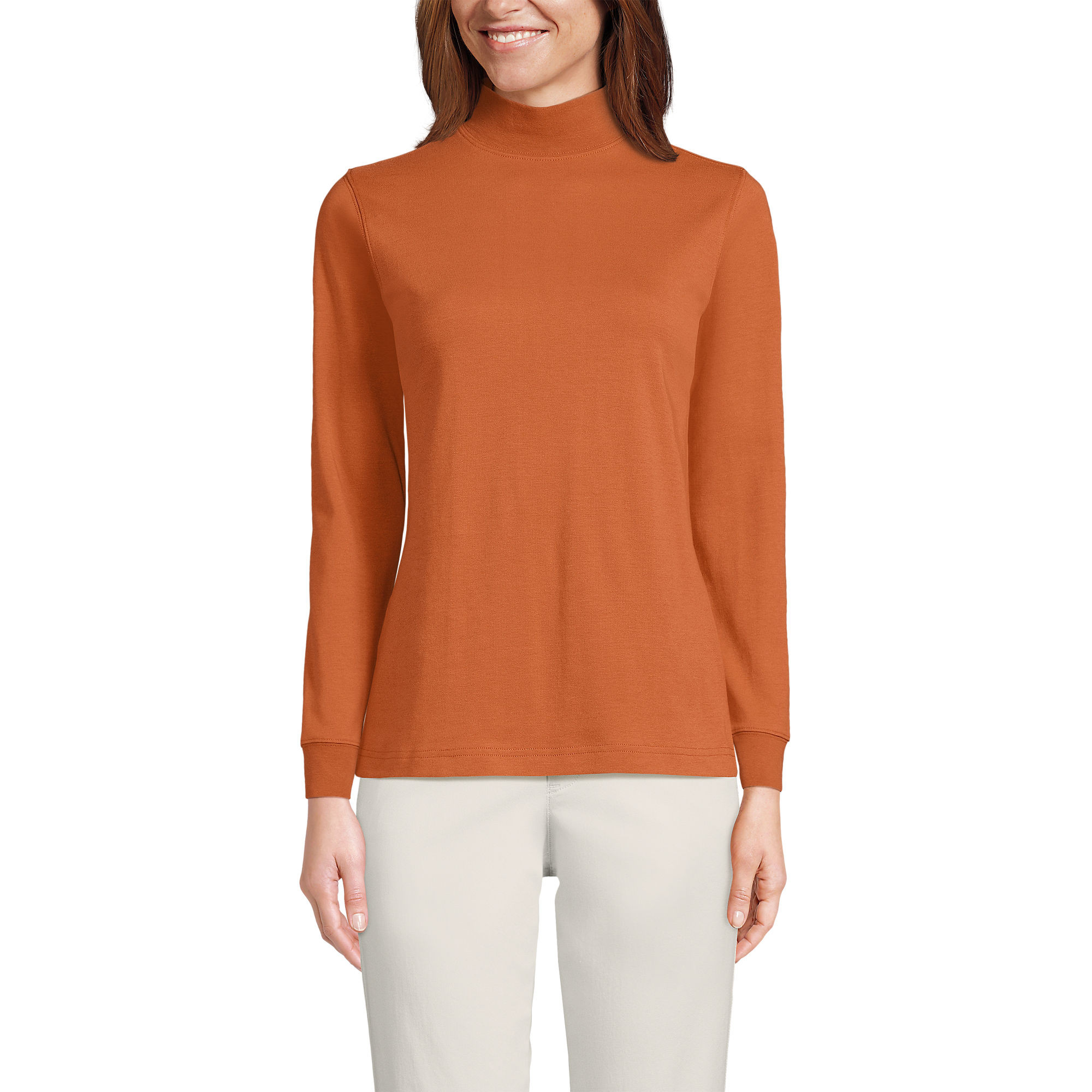 Women's Relaxed Cotton Long Sleeve Mock Turtleneck | Lands' End (US)