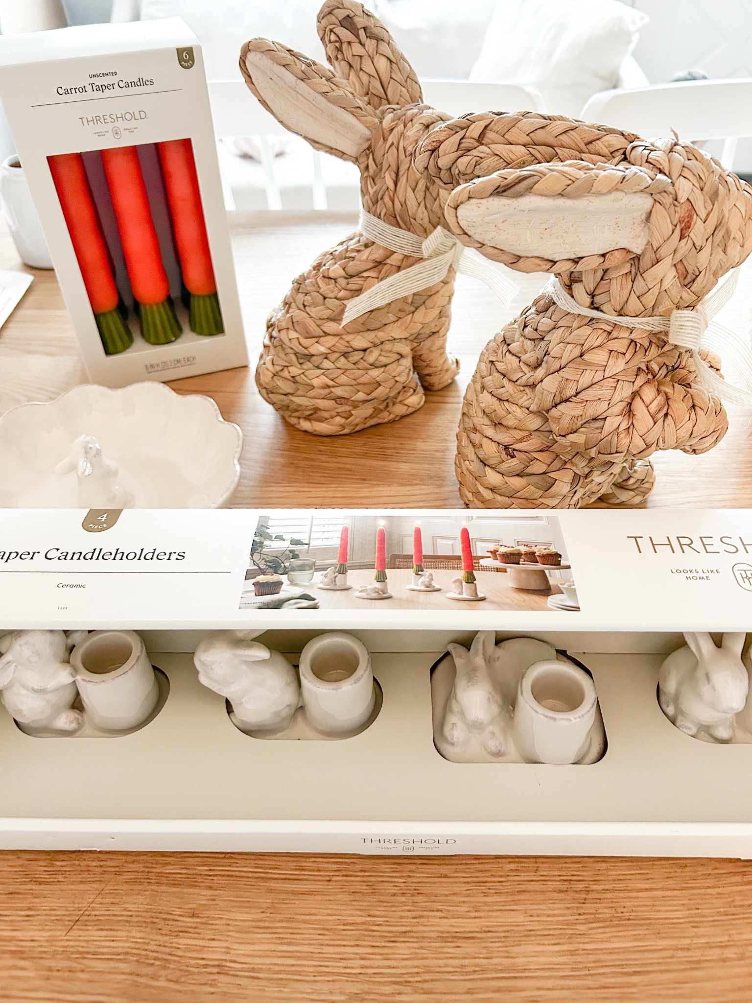 The cutest Easter finds at Target 🐰🥕 Love the ribbon around the woven bunnies & the carrot candlesticks! 

#LTKHome #LTKSeasonal