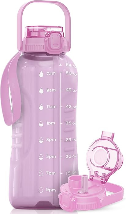 AQUAFIT 64 oz Water Bottle with Time Marker - 2in1 Straw & Chug Lid - BPA Free Big Water Bottle w... | Amazon (US)