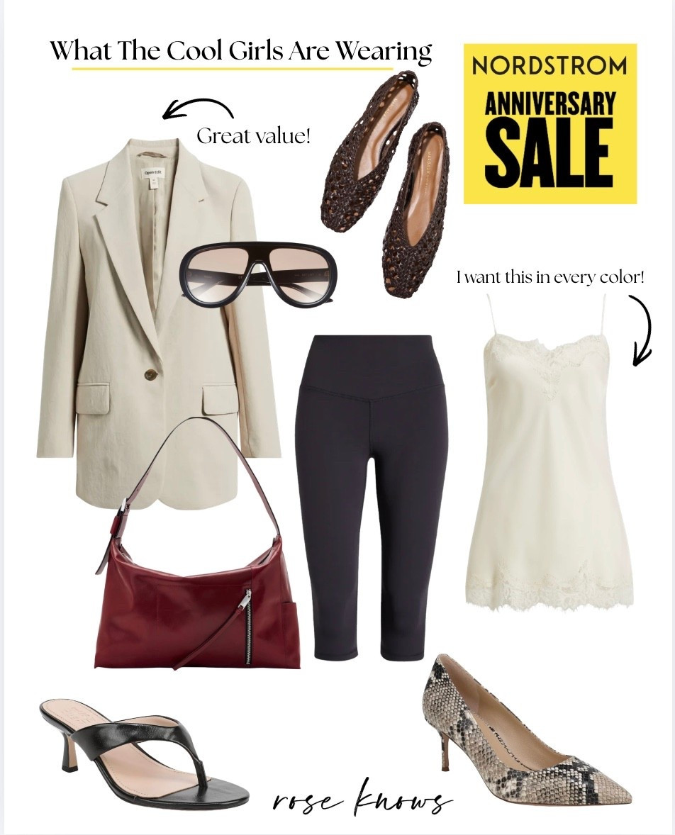 Nordstrom anniversary style outfits 
Capris are actually work out pants but can double for this on trend look

#LTKOver40 #LTKSaleAlert #LTKWorkwear