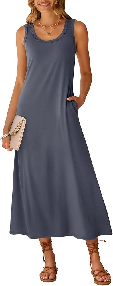 ANRABESS Maxi Dresses for Women,Scoop Neck Sleeveless Long Tank Dress,Summer Casual Sundress for ... | Amazon (US)