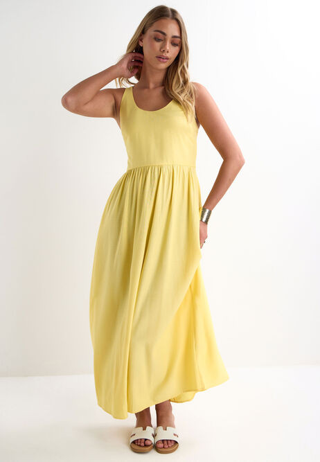Womens Buttermilk Yellow Linen Blend Midi Dress | Peacocks