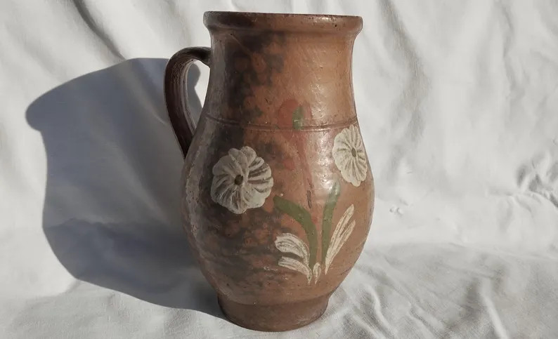 Vintage Hungarian Folk Ceramic Jug: Brown-green Ewer With Flower Decoration, 1940s - Etsy | Etsy (Global)