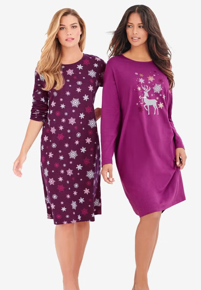 2-Pack Long-Sleeve Sleepshirt | Catherines