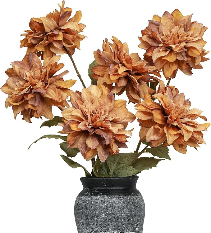 DuHouse 6PCS Artificial Dahlia Flowers, 23.5" Long Stems Silk Flowers with 5" Blooms,Fake Flowers... | Amazon (US)