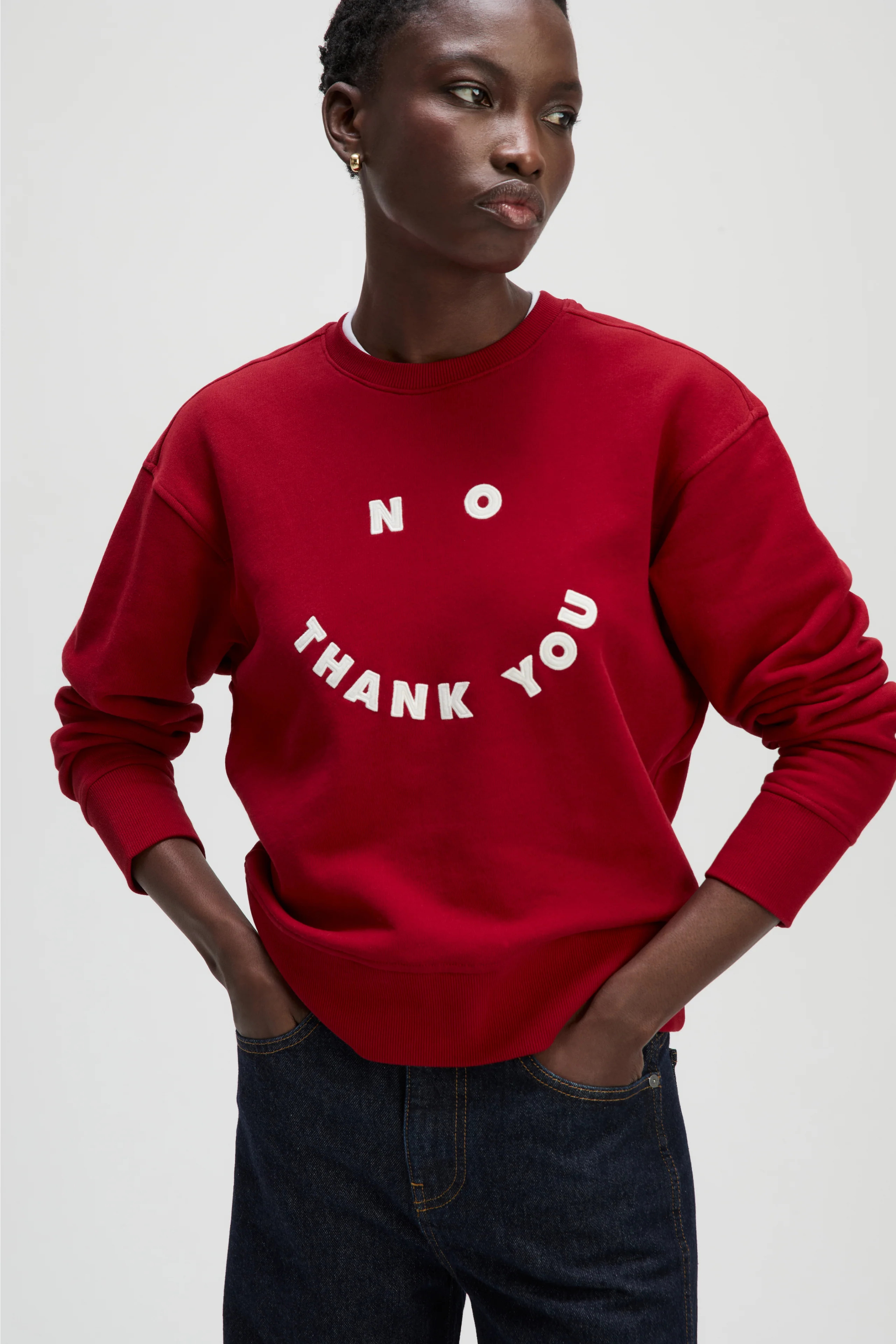 The No Thank You Sweatshirt in Ruby | Sold Out NYC
