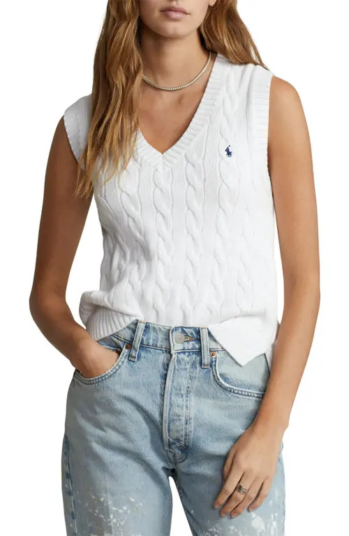 Polo Ralph Lauren Cable Stitch Sweater Vest in White at Nordstrom, Size Large | Nordstrom