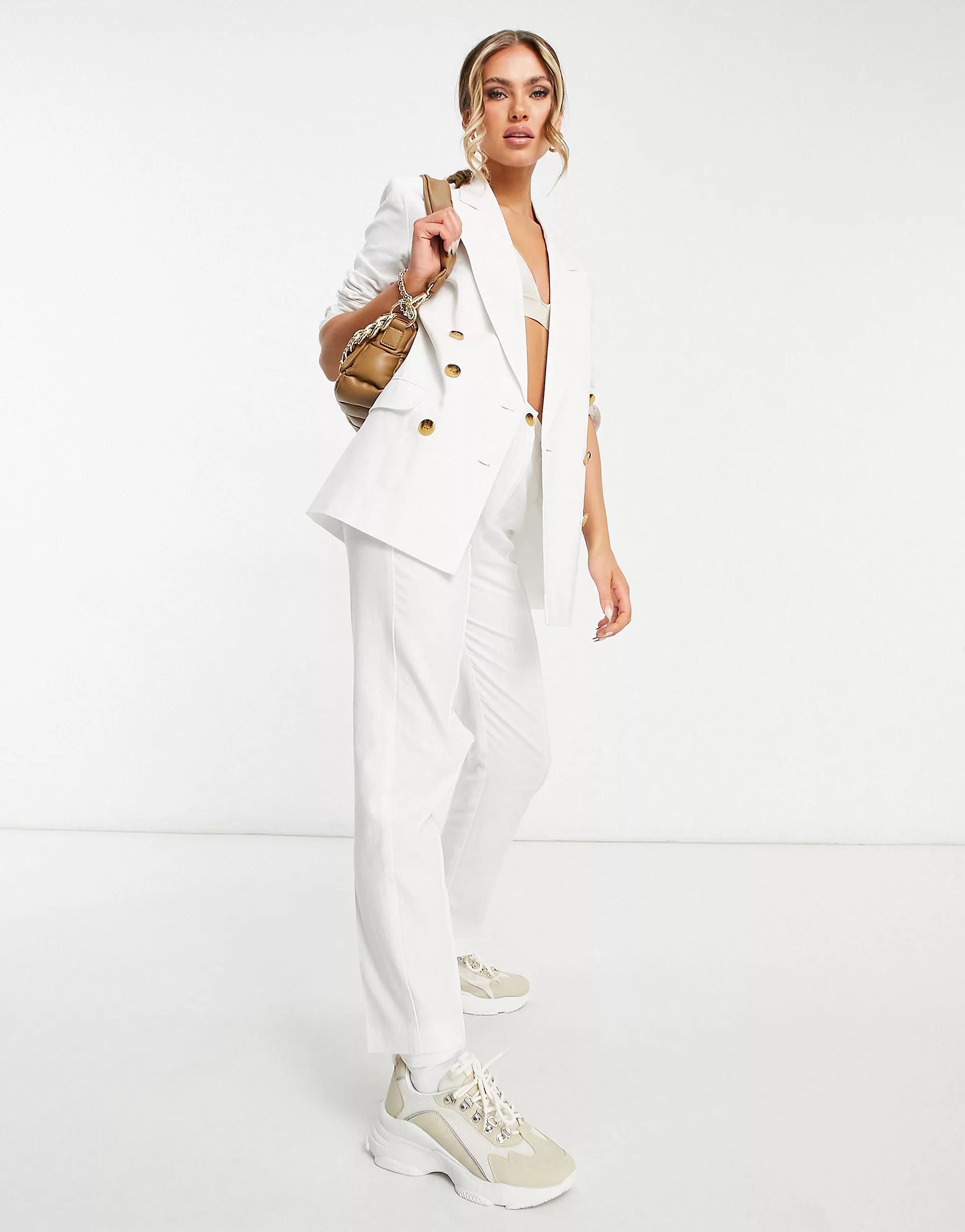 ASOS DESIGN clean double breasted linen suit blazer in white | ASOS | ASOS (Global)