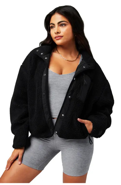 Fabletics Tahoe Teddy Jacket in Black at Nordstrom, Size Large | Nordstrom