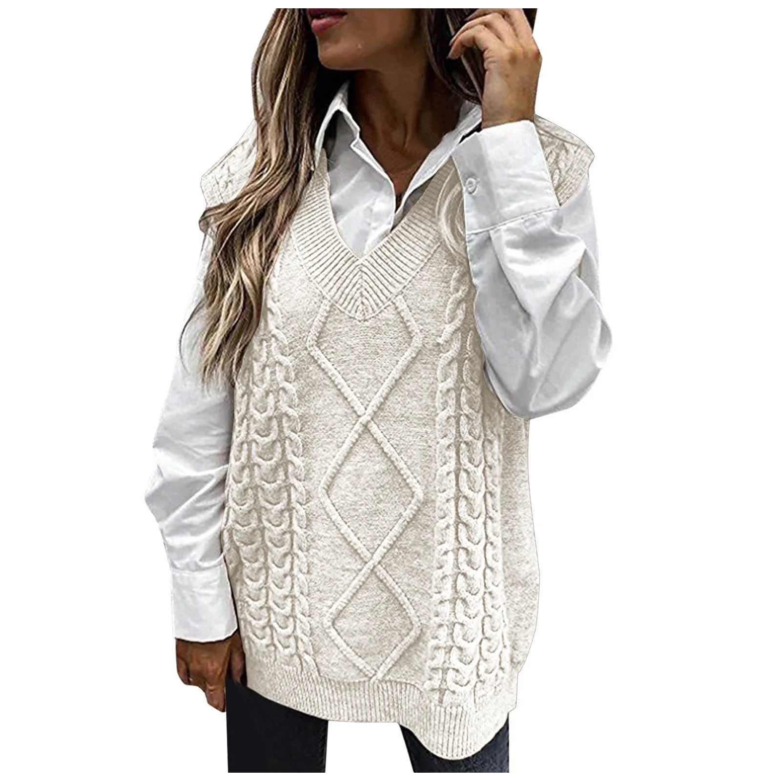 Utoimkio Knit Sweater Vest for Women V Neck Oversized Sweaters Sleeveless Knitwear Tank Tops | Walmart (US)