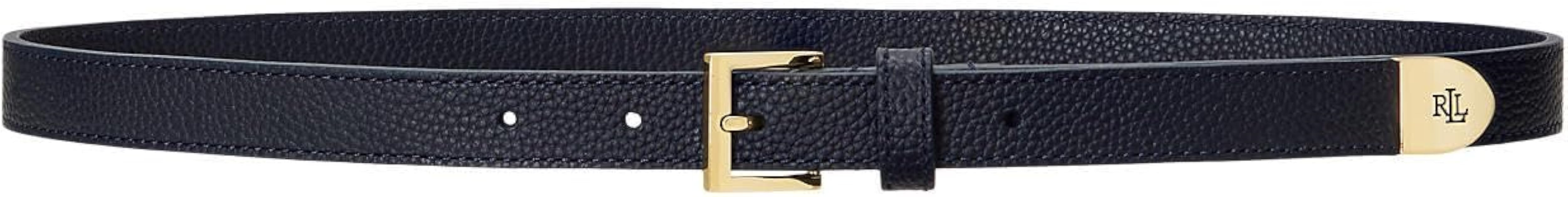 Amazon.com: Lauren Ralph Lauren Pebbled Leather Skinny Belt - Unisex Belt - Leather Construction ... | Amazon (US)