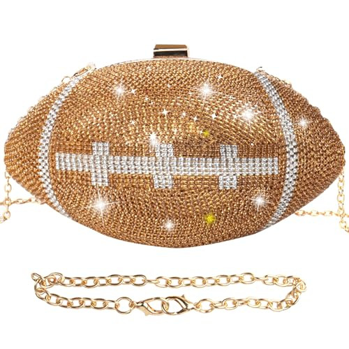 LADIHAB Football Purse Rhinestone Sparkly Glitter Clutch Purses for Women Evening Bling Bag Crystal Rugby Ball Shaped Novelty Purse for Party,Gold | Amazon (US)