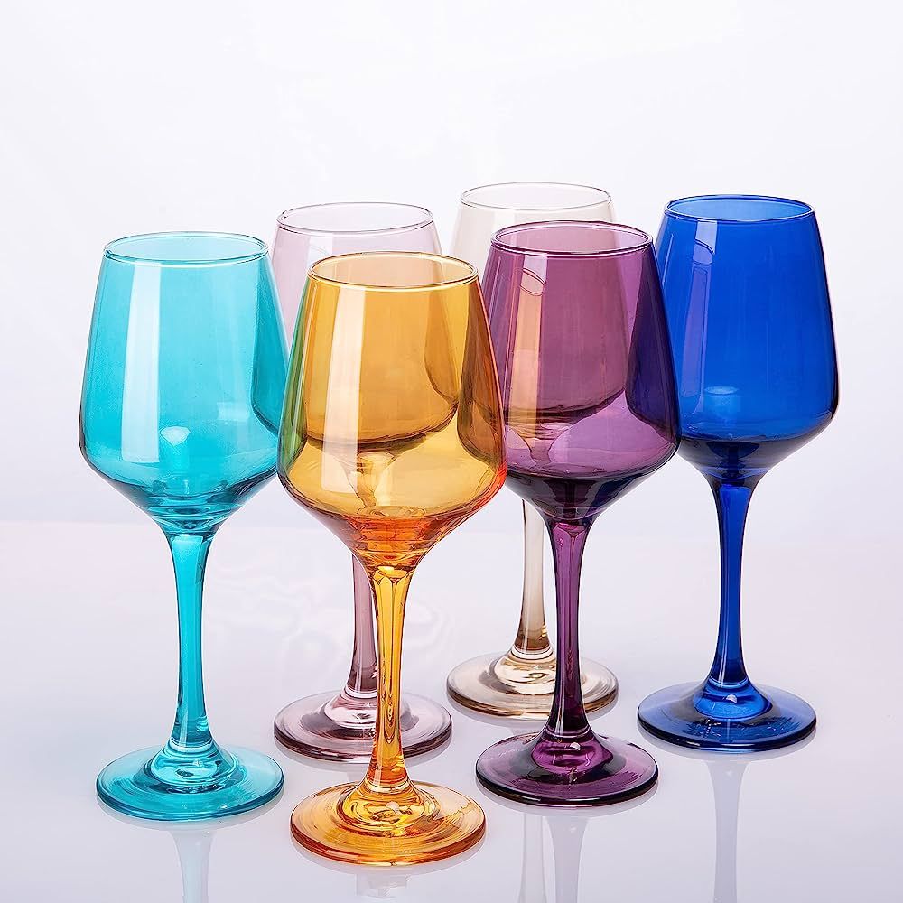 Amazon.com | SUNNOW 12 Ounce Multicolor Crystal Wine Glass,for Home Dinning, Bar and Party,6 Pack... | Amazon (US)