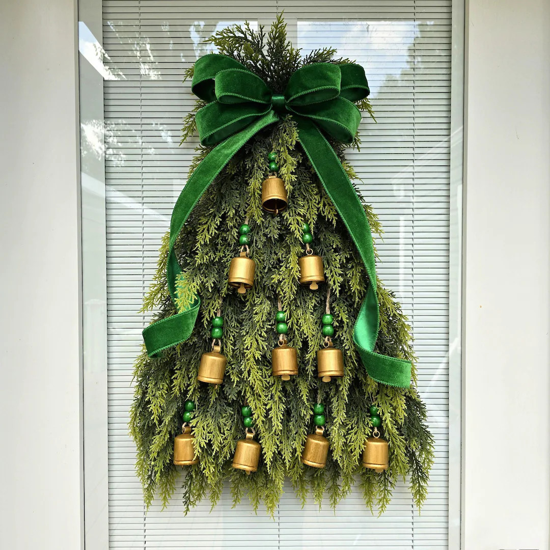 Christmas Wreath for Front Door, Holiday Double Door Wreaths, Indoor Outdoor Xmas Teardrop Swag -... | Etsy (US)