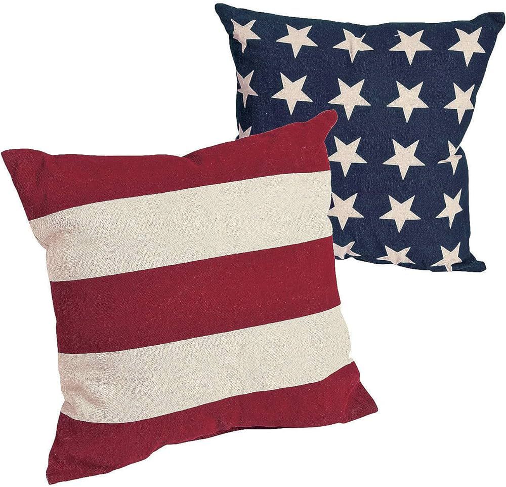 Fun Express 14" x 14" Patriotic Stars and Stripes Decorative Pillow Set, 2 Piece, American and Am... | Amazon (US)