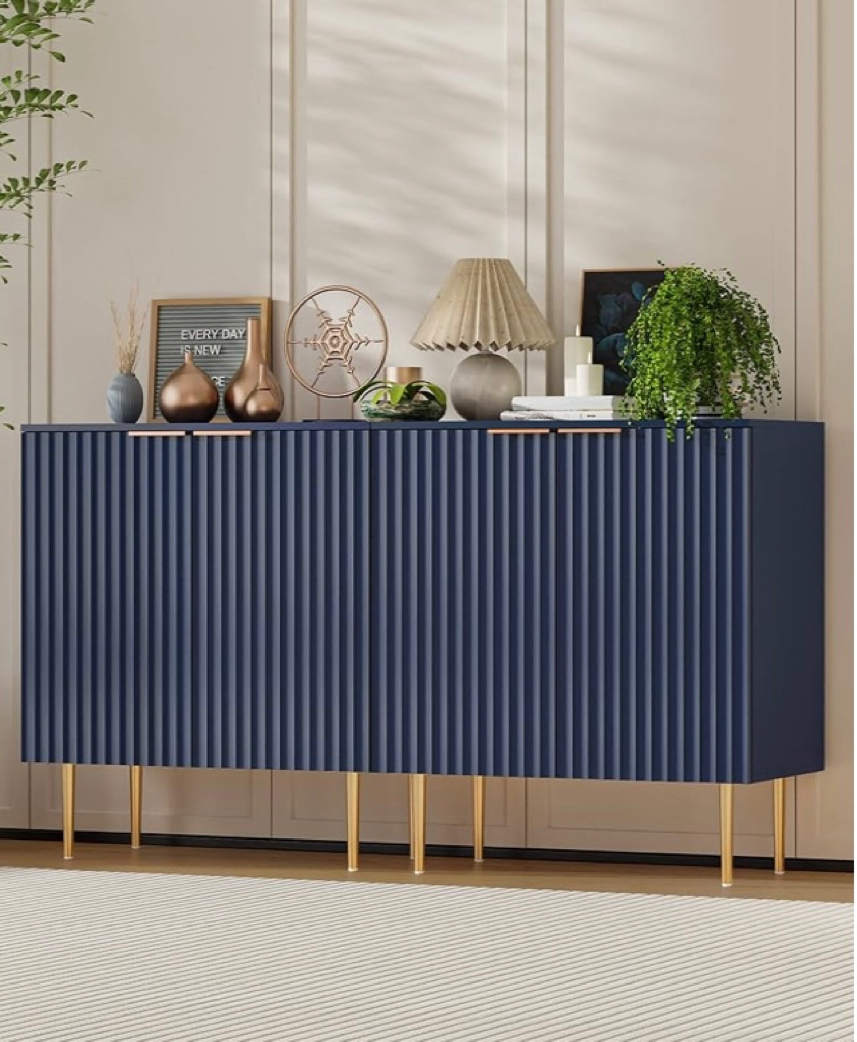 Fluted Navy Storage Cabinet Set of 2 
Wood Sideboard Buffet Cabinet with spray painted Finish 

#LTKCyberWeek #LTKhome #LTKHoliday
