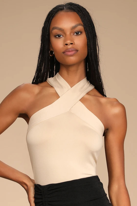 Zella Taupe Cross-Front Top | Lulus (US)