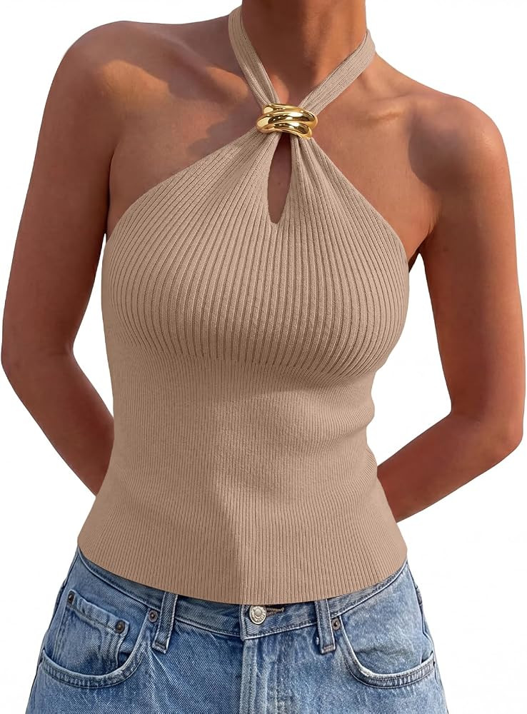 LILLUSORY Halter Tops for Women Going Out Cute Racerback Summer Trendy Outfits Date Night Cropped... | Amazon (US)