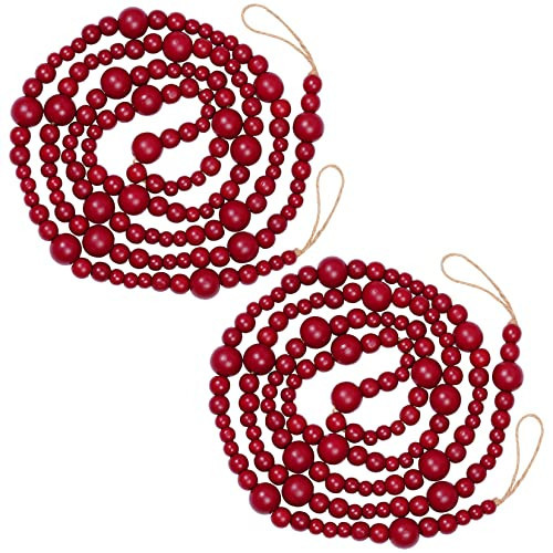 2 Pieces Rustic Wooden Beaded Decor - 13.6 Ft Boho Christmas Tree Garlands | Amazon (US)