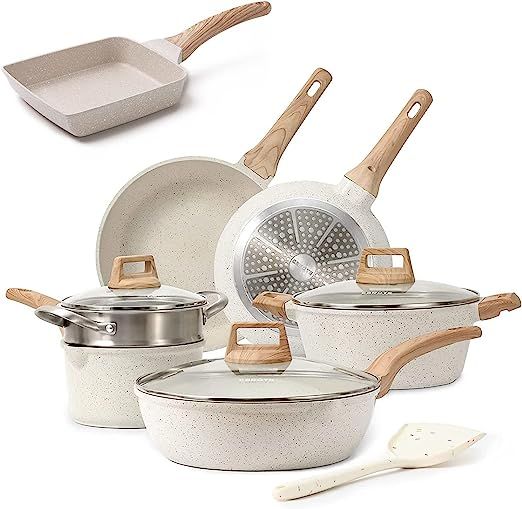 Carote Nonstick Granite Cookware Sets, 11 Pcs White Pots and Pans Set, Non-Stick Kitchen Cookware... | Amazon (US)