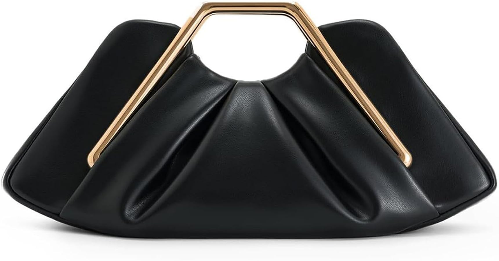 Designer Metal Frame Clutch for Women, Geometric PU Leather Handbag with Gold Metal Handle, Soft ... | Amazon (US)