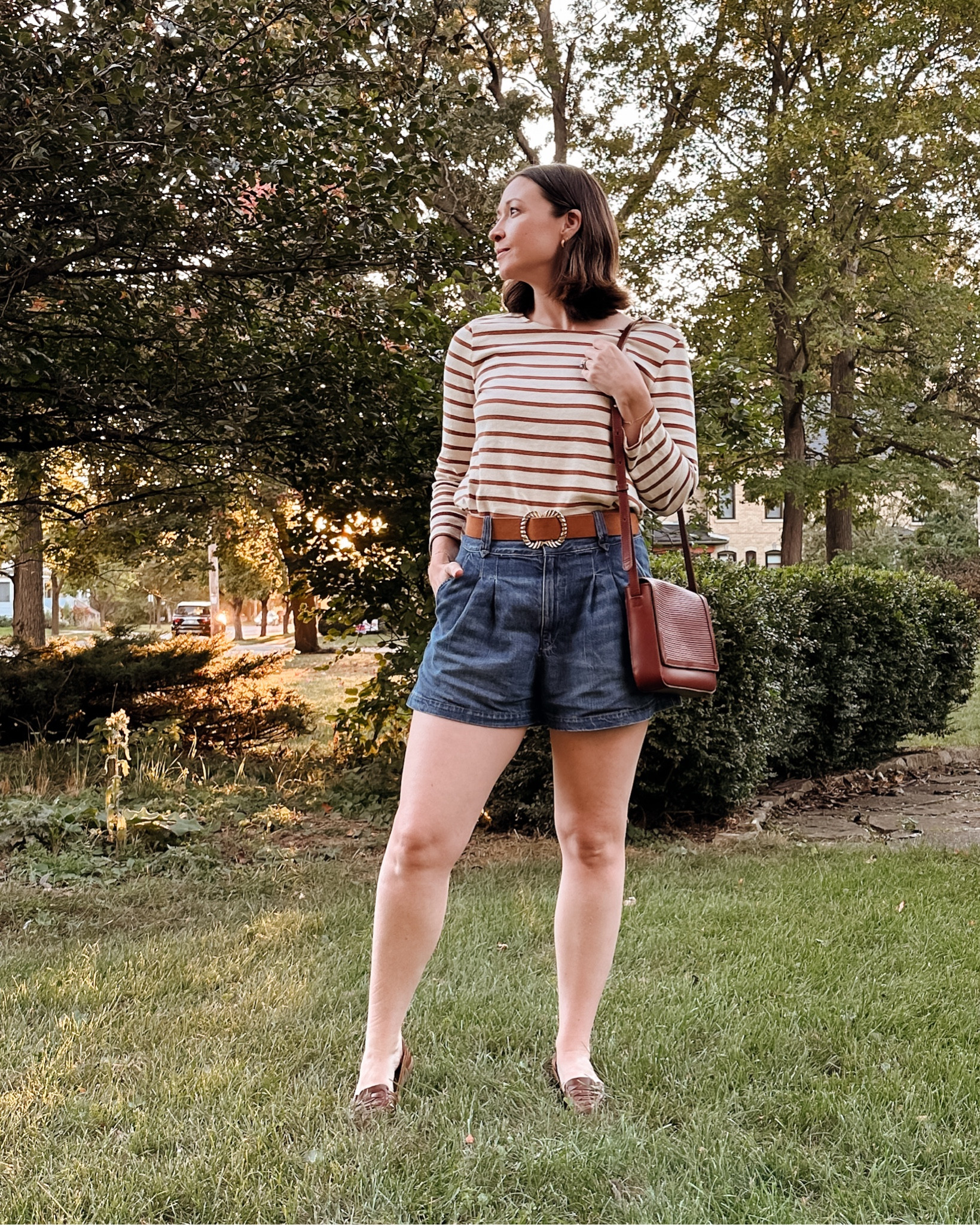 Summer to fall transition outfit idea. Shorts run big, size down one. Top is tts

#LTKFindsUnder100 #LTKStyleTip #LTKSeasonal