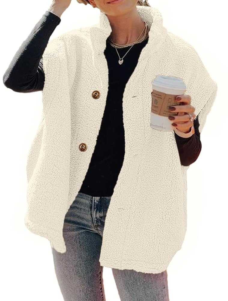Hongqizo Womens Fuzzy Fleece Vest Casual Oversized Warm Button Down Sherpa Vest Jacket with Pocke... | Amazon (US)