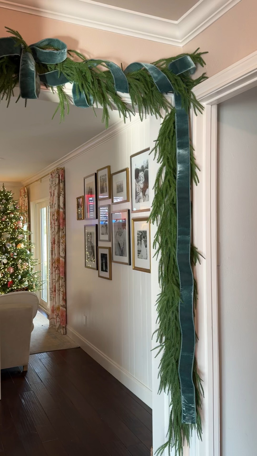 I bought new ribbon this year and the quality of this one is SO GOOD. I’m obsessed with it! Velvet on one side and a gorgeous dupioni silk on the other. It comes in other colors but this blue is *perfect* in my opinion 😍 Grab some for next year while it’s on sale!

This is the 2.5” width and the color is Slate Blue. Also linking the 1” width! Garland is the 9ft 2 pack for this entryway.

#LTKSaleAlert #LTKHome #LTKHoliday