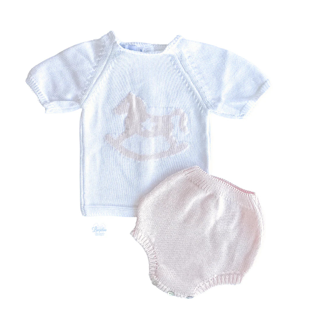 Rocking Horse Knitted Set in Pink | Loozieloo