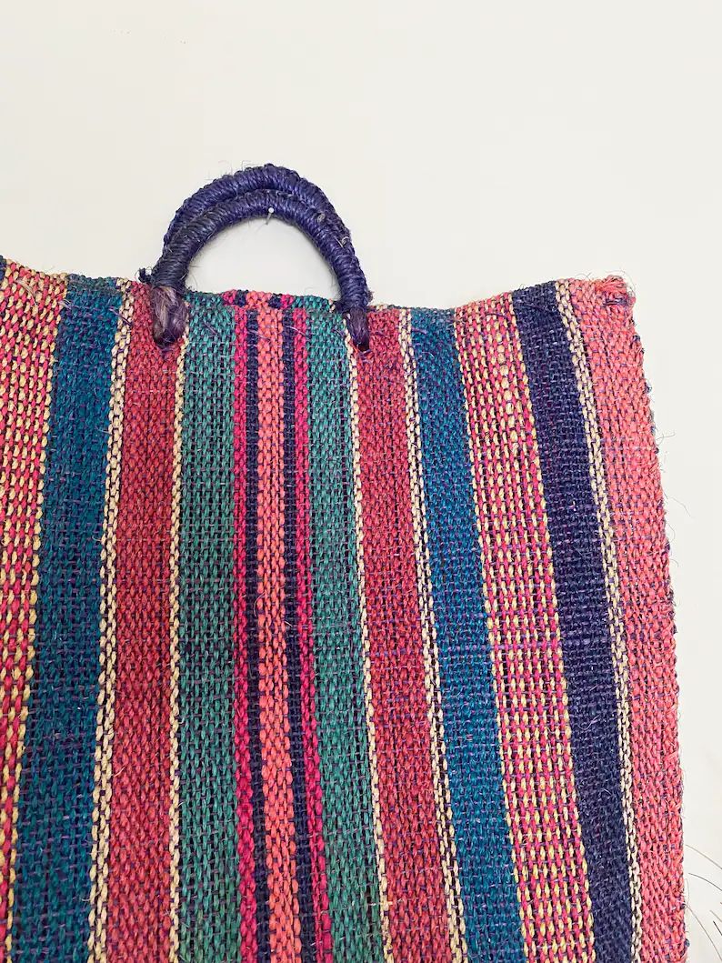 Vintage Woven Jute Bag, Large Tote Bag, Natural Fibers - Etsy | Etsy (US)
