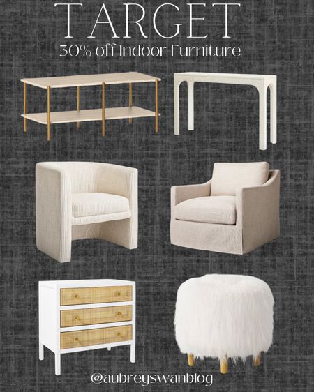 Target is having up to 30% on select  indoor furniture. Online only! Grab these pieces while they are on sale 😍 

Indoor furniture, Threshold with Studio McGee, Target finds, console table, barstools, swivel accent chair, fur/wood ottoman 