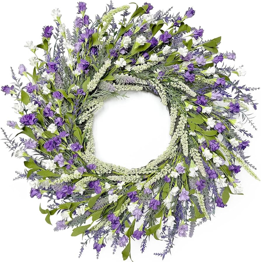 Artgar 26 Inch Spring Wreaths for Front Door, Spring Summer Lavender Paper Flower Wreaths for Hom... | Amazon (US)