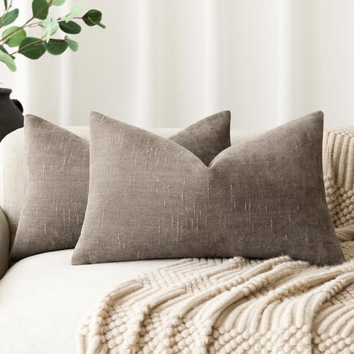 Foindtower Pack of 2 Soft Textured Throw Decorative Pillow Covers Lumbar Accent Solid Cushion Cover Cozy Farmhouse Pillow Case with Zipper for Couch Sofa Bed Living Room 12x20 Inch, Taupe | Amazon (US)