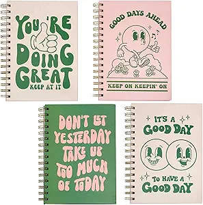 Pink Green Aesthetic Hardcover Notebooks for Work, A5 size 5.8 x 8.3 inch, Cute Notebooks for Sch... | Amazon (US)