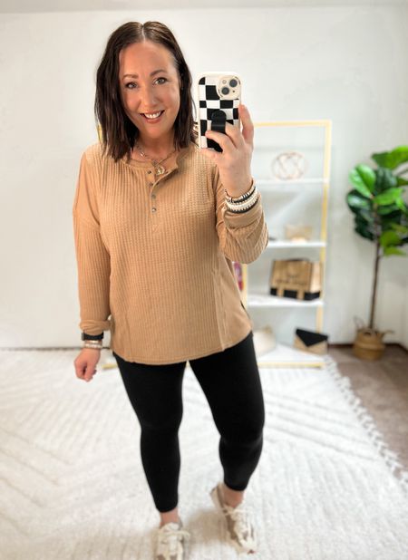 New mixed Henley tops from Walmart!  These will probably sell out fast!  Wearing an xl in this one. Other colors available. Size large leggings  

#LTKover40 #LTKfindsunder50 #LTKmidsize