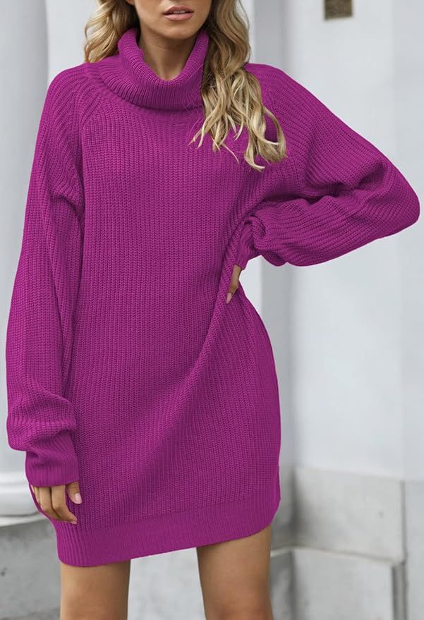 Pink Queen Women's Loose Turtleneck Oversize Long Pullover Sweater Dress | Amazon (US)