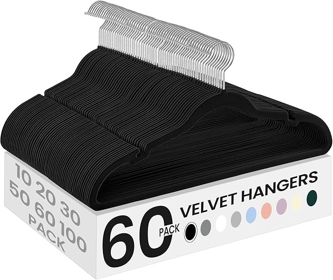 SONGMICS Velvet Hangers 60 Pack, Non-Slip Clothes Hangers with Shoulder Notches, Pants Bar, 360°... | Amazon (US)