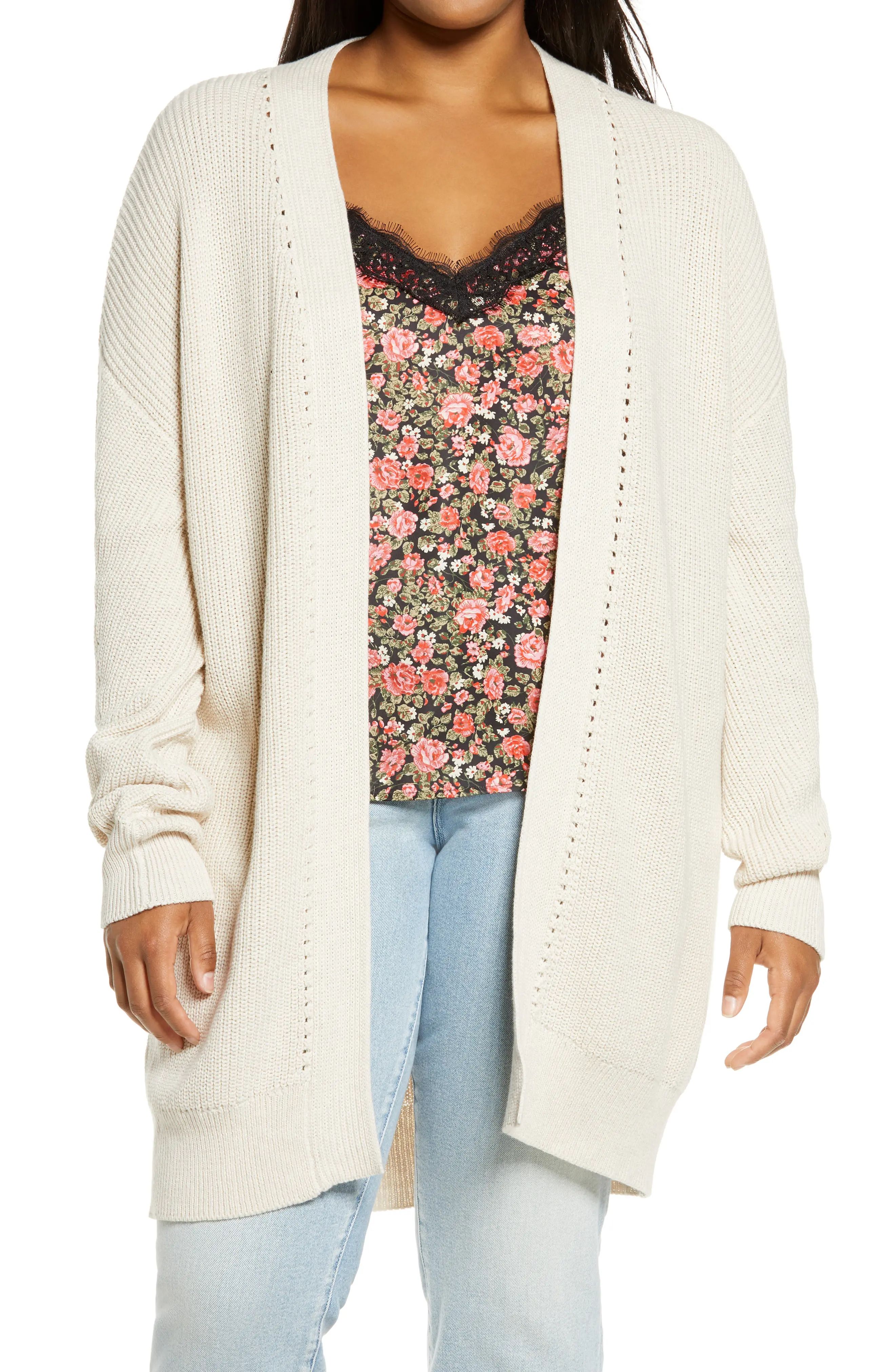 Plus Size Women's Bp. Open Stitch Cardigan, Size 1X - Beige | Nordstrom