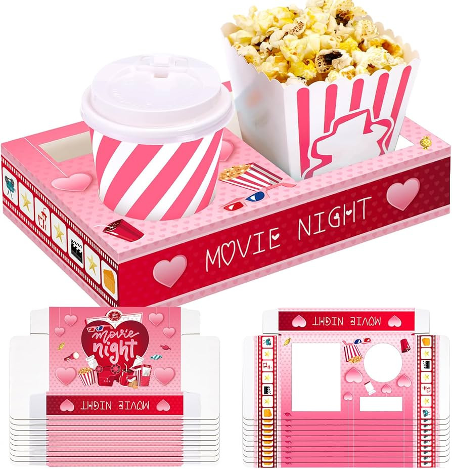 20 Pcs Valentine's Day Movie Night Supplies Galentines Movie Night Paper Snack Trays Popcorn Cand... | Amazon (US)
