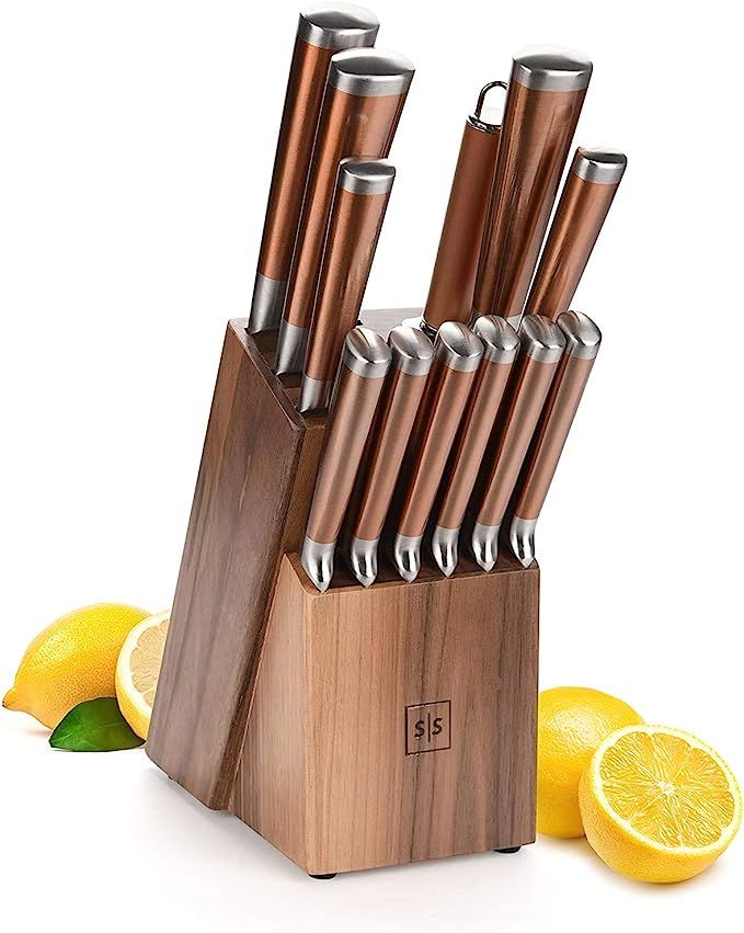 Copper Knife Set with Walnut Knife Block - Premium 13 PC Stainless Steel Knife Sets for Kitchen w... | Amazon (US)