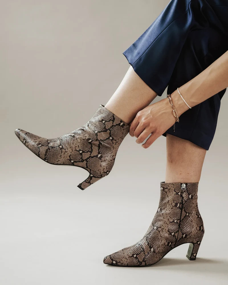 The Toujours Boot Taupe Snake | Poppy Barley