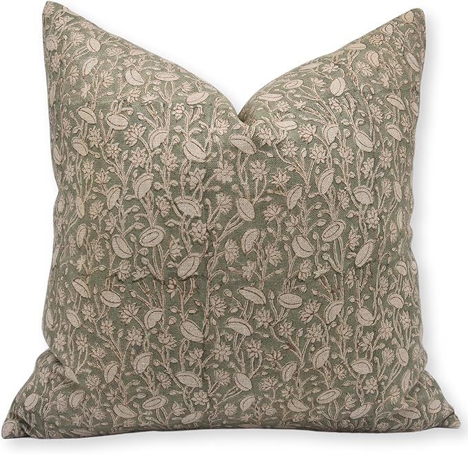 Fabritual Block Print Thick Linen 18x18 Throw Pillow Covers, Decorative Handmade Vintage Pillow C... | Amazon (US)