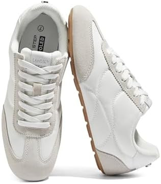 LUCKY STEP Women's Retro Fashion Sneakers Thin Sole Tennis Casual Anti-Slip Cow Suede Running Tra... | Amazon (US)