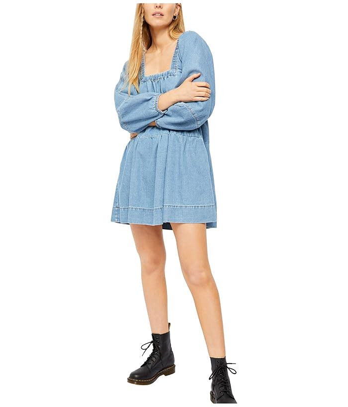 Free People Blue Jean Babydoll Dress (Washed Denim) Women's Dress | Zappos