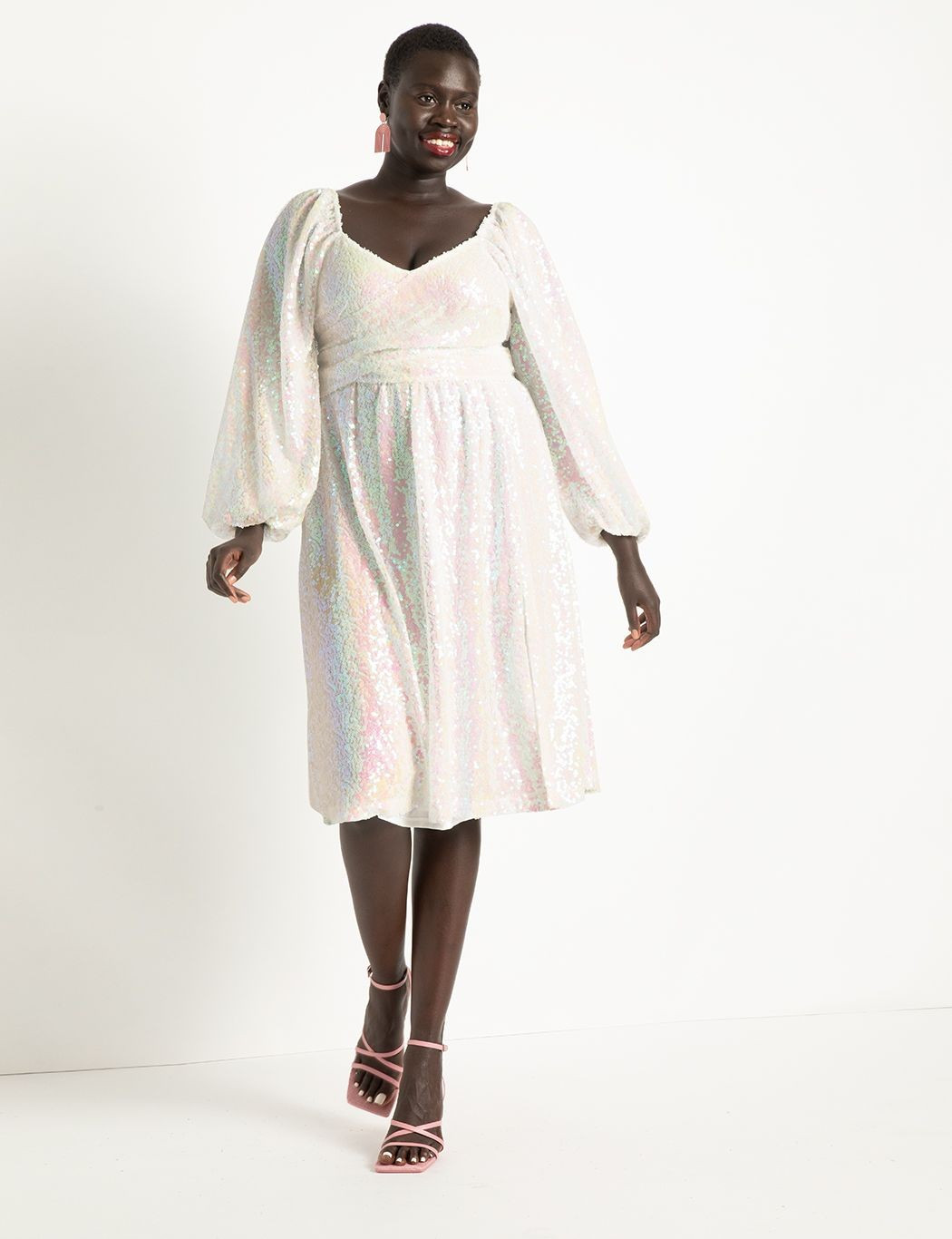 Sequin Tie Bodice Midi Dress | Eloquii